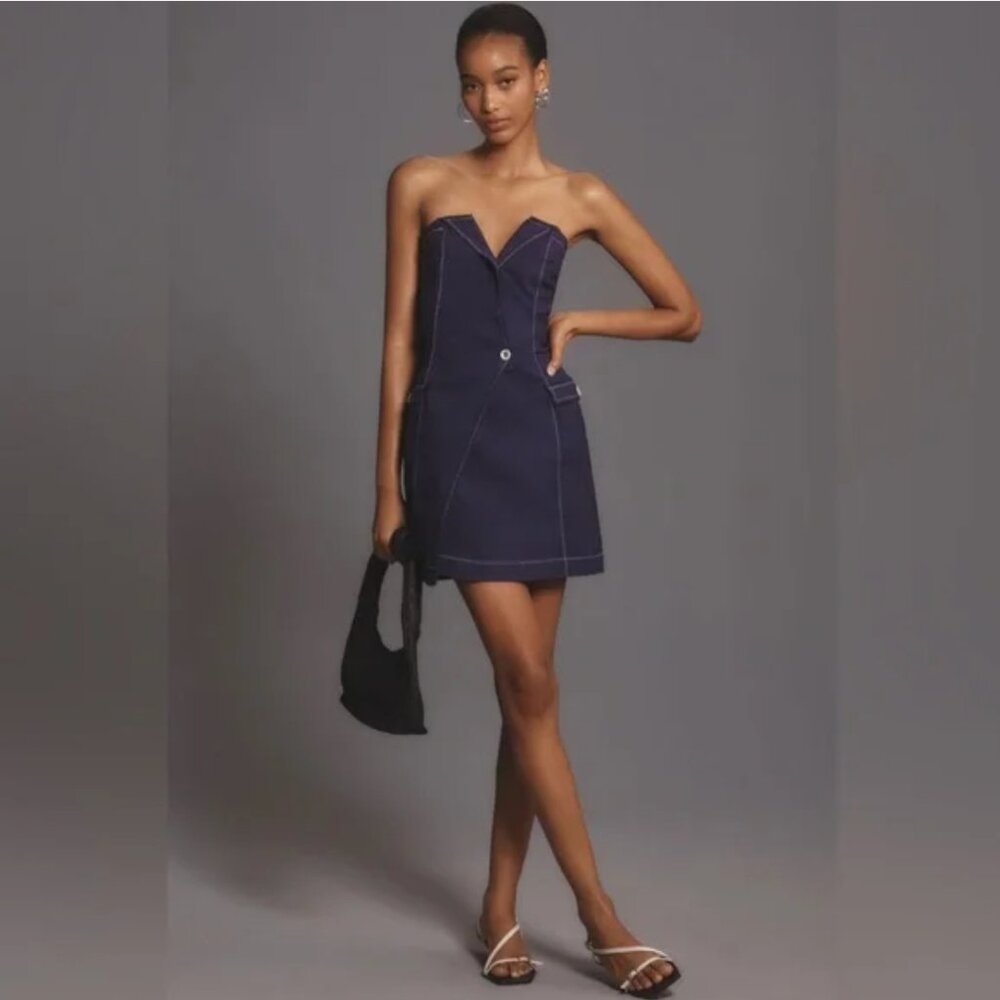 NWT Anthropologie | Maeve | Purple Strapless Linen-Blend Wrap Mini Dress, 14